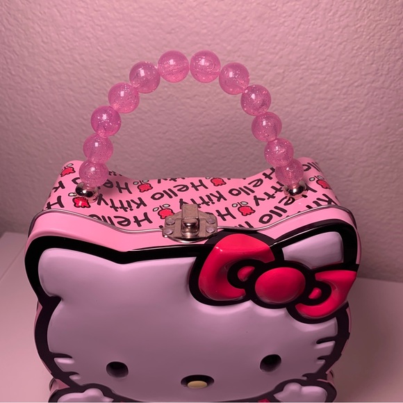 NEW Hello Kitty Tin Lunchbox Metal Box Pink Pearl handle Collectible Box - Picture 6 of 12